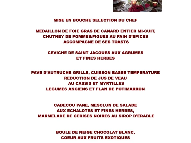 Menu Saint Sylvestre 31 Decembre 2024